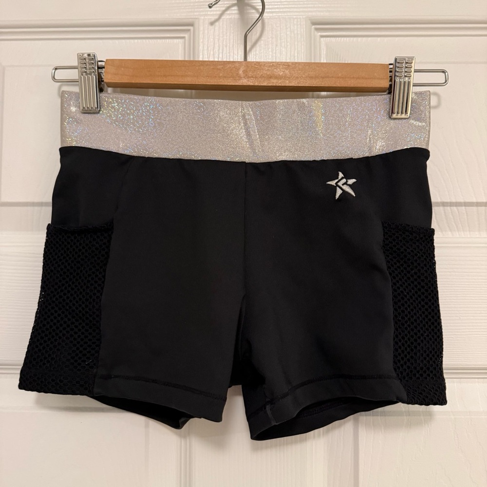 EUC Rebel Athletic Iconic Holo Glitter Waistband Athletic Shorts